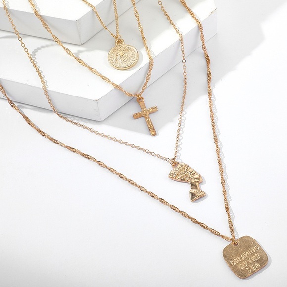 Boho Festival Gold Necklace Chain Layered - Picture 9 of 13